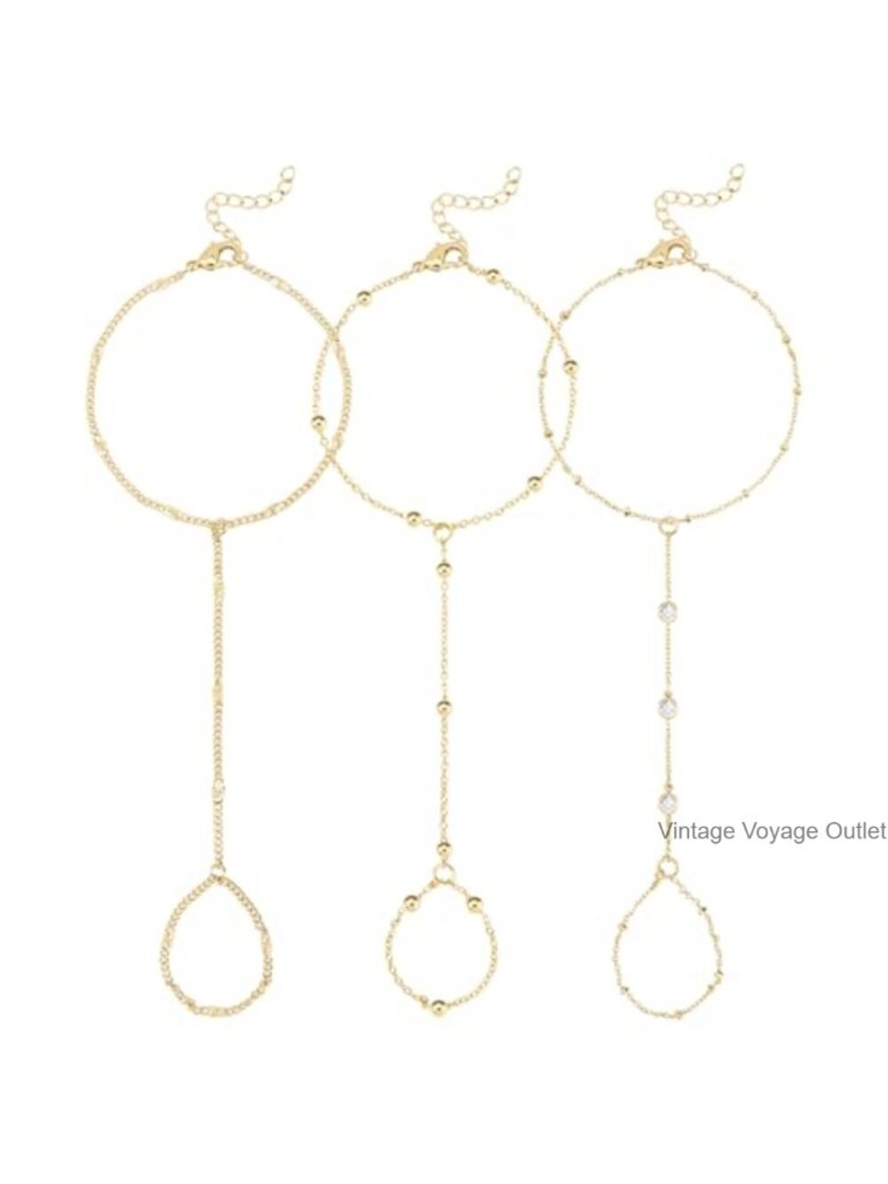 Gold Plated Hand Chain Bracelet Ring Adjustable Jewelry for Women